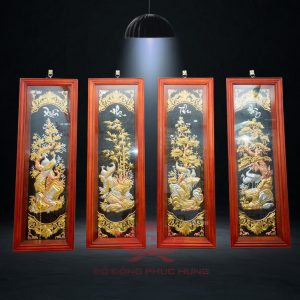 Tranh Tứ Quý Đồng Đỏ